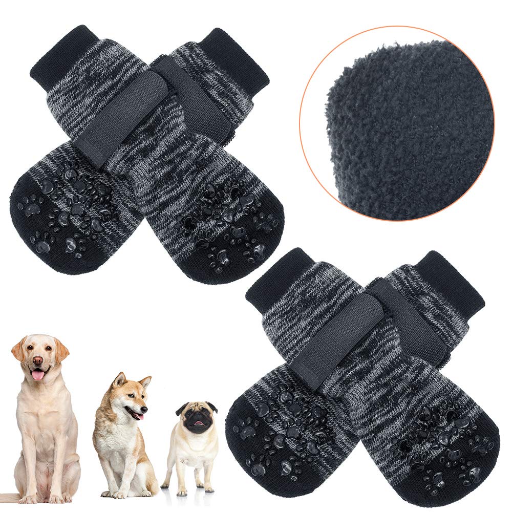 EXPAWLORER Double Side Anti-Slip Dog Socks with Adjustable Straps - Strong Traction Control for Indoor on Hardwood Floor Wear, Best Puppy Pet Paw Protection Heather Grey Small (4 Count) - PawsPlanet Australia