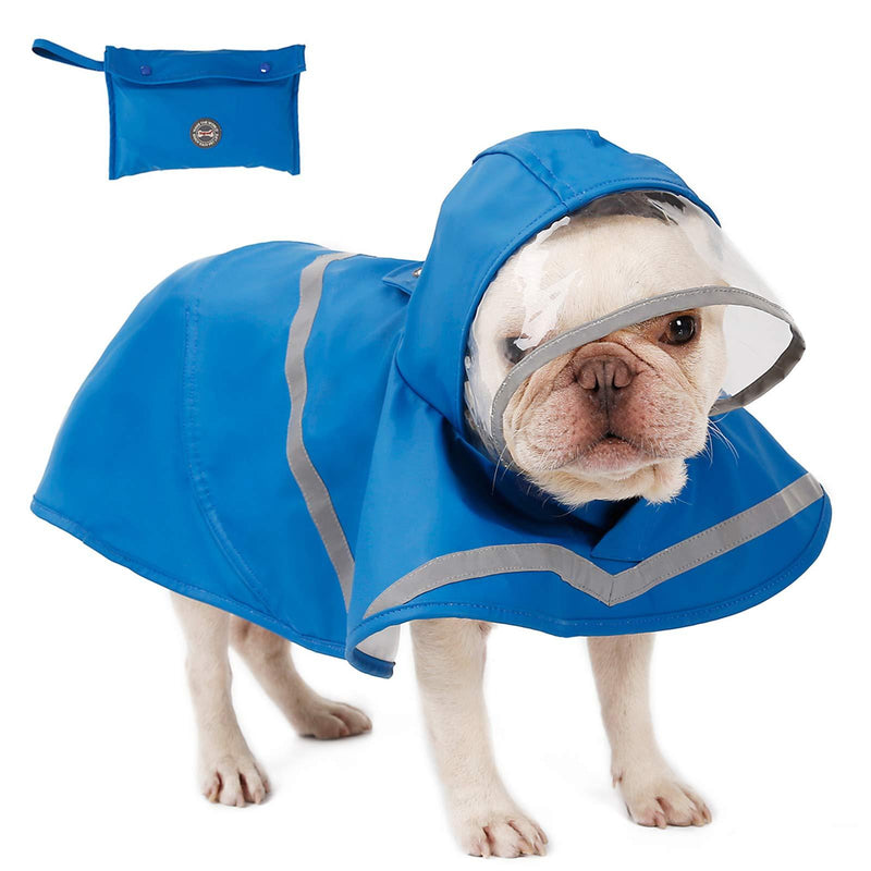 Reflective Dog Raincoat with Hood & Harness Hole for Small Medium Large Dog Puppy, Waterproof Hoodie Rain Jacket Poncho Clothes with Storage Bag,Magic Tape Closure Adjustable, Easy to Use X-Small Blue - PawsPlanet Australia