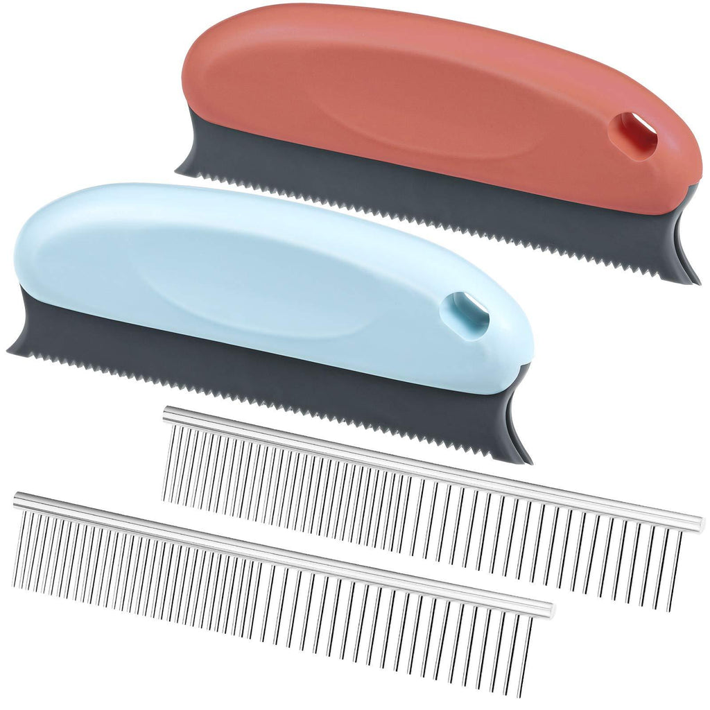 4 Pieces Cat Dog Hair Remover Set, 2 Pet Hair Remover Brush for Couch, 2 Stainless Steel Pet Shedding Comb, Lint Brush Remover with Stable Handle for Sofa Carpet Clothes Bed Car Couch Chair Furniture - PawsPlanet Australia