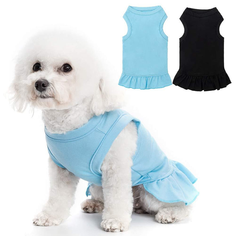 BINGPET 2 Pack Blank Dog Shirt Skirt - Soft Breathable Cute Pet Clothes, Sleeveless Dress for Girls, Dog T-Shirts Apparel, Dog Outfits, Plain Dog Shirt for Puppies, Small Extra Small and Medium Dogs Body Length: 10" Black & Blue - PawsPlanet Australia