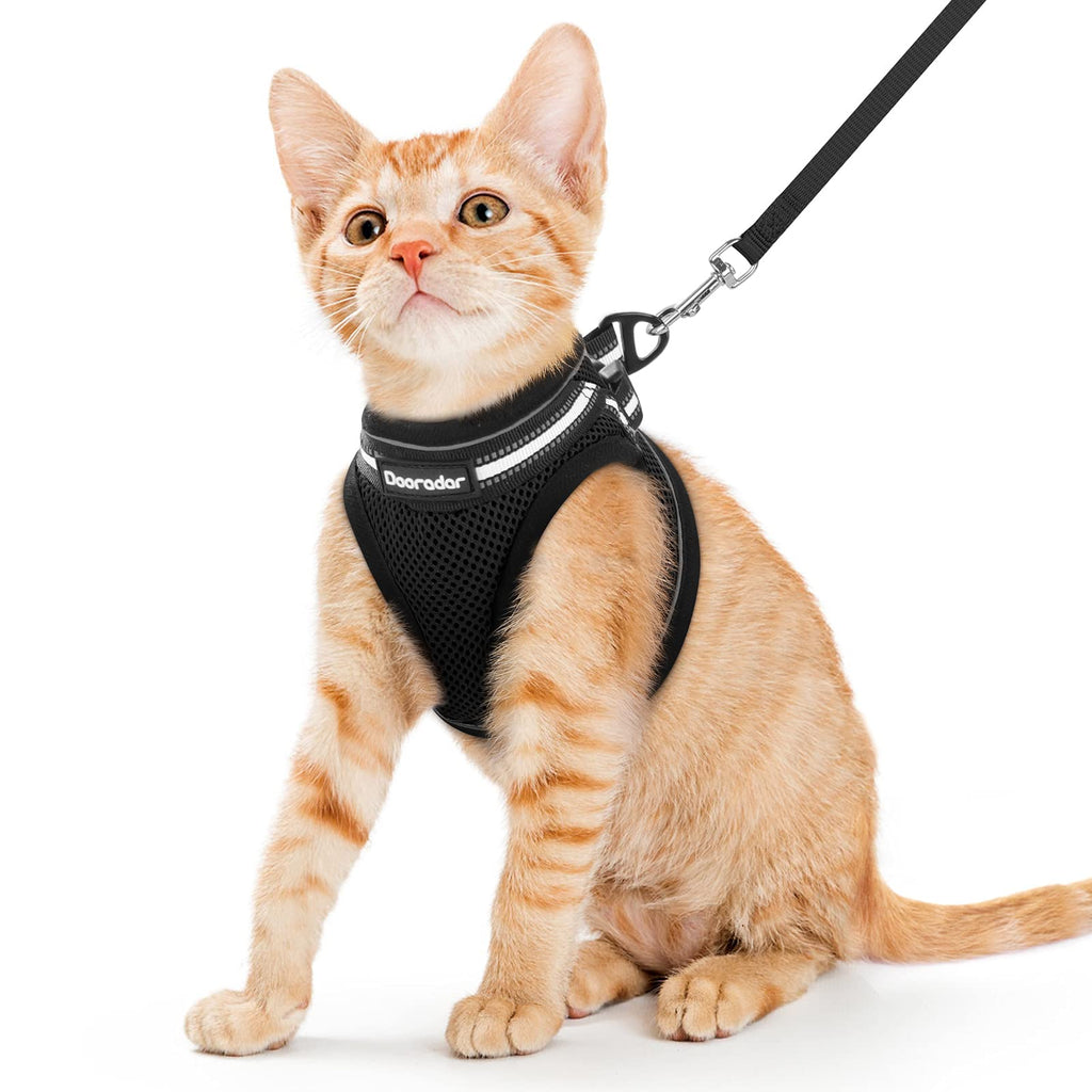 Dooradar Cat Harness and Leash for Walking Escape Proof, Adjustable Safe Kitten Harness with Reflective Strip, Breathable Soft Air-mesh Kitty Vest Harness, Easy Control Pet Harness for Cats Small (Pack of 1) Black - PawsPlanet Australia