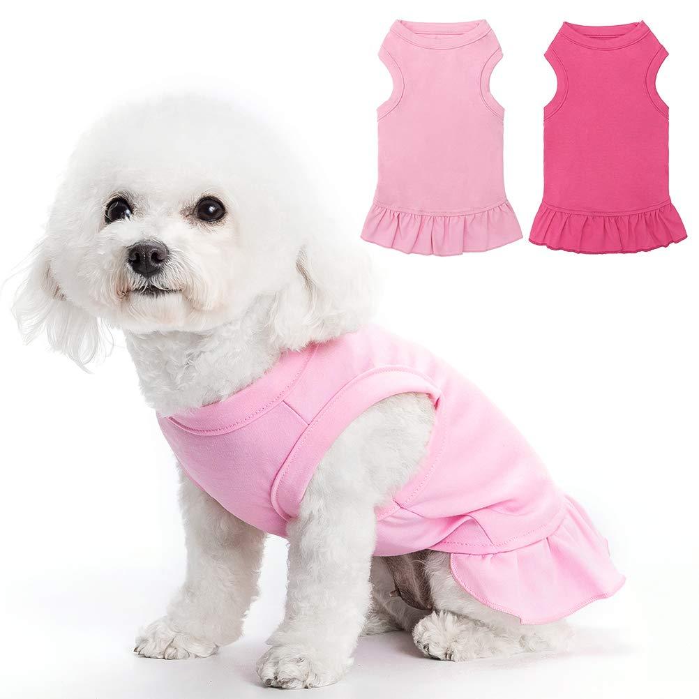 BINGPET 2 Pack Blank Dog Shirt Skirt - Soft Breathable Cute Pet Clothes, Sleeveless Dress for Girls, Dog T-Shirts Apparel, Dog Outfits, Plain Dog Shirt for Puppies, Small Extra Small and Medium Dogs Pink & Rose Red - PawsPlanet Australia