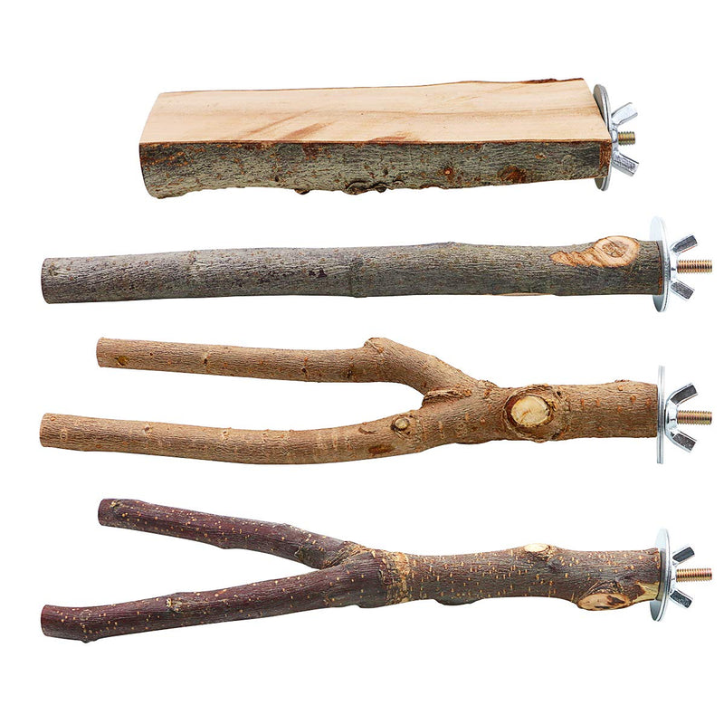 BILLIOTEAM 4 Pack Natural Wood Bird Perch Parrot Stand Branches Fork Toys,Pet Bird Cage Wooden Hanging Perch Platform Hammock Swing Toy for Small Parakeets,Budgies,Cockatiels,Conures,Macaws,Finches - PawsPlanet Australia