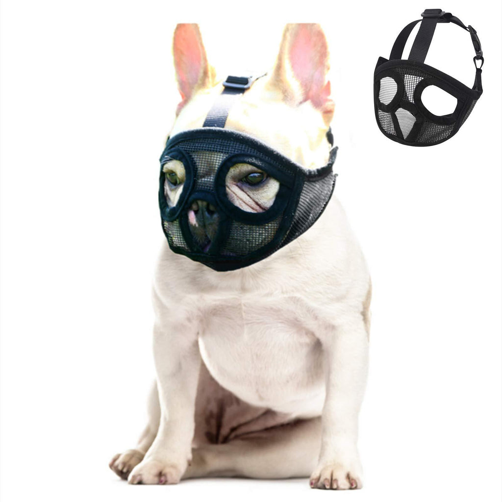 Doglay Short Snout Dog Muzzles - Adjustable Soft Breathable Mesh French Bulldog Mask with Eyehole Best to Prevent Biting,Chewing and Barking XS(9.1"-12.5") Black - PawsPlanet Australia