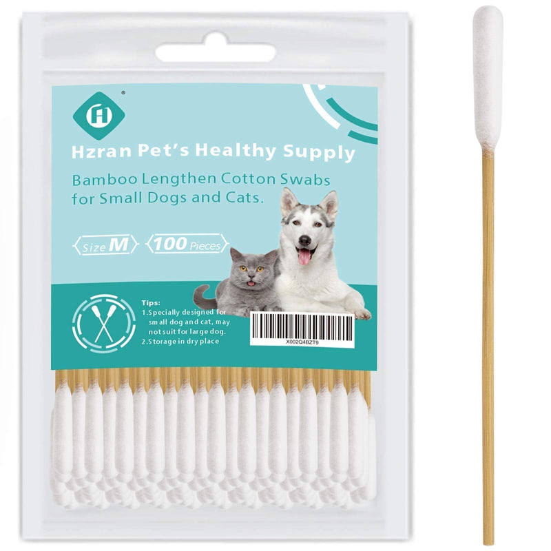 Hzran Dog Ear Cleaner, Ear Cleaner for Small Dog and Cat, Puppy Ear Cleaning Lengthen Cotton Swabs, Apply Medicine, Clean Wound, Bamboo Cotton Buds for Small Dog and Cat 100 Pieces - PawsPlanet Australia