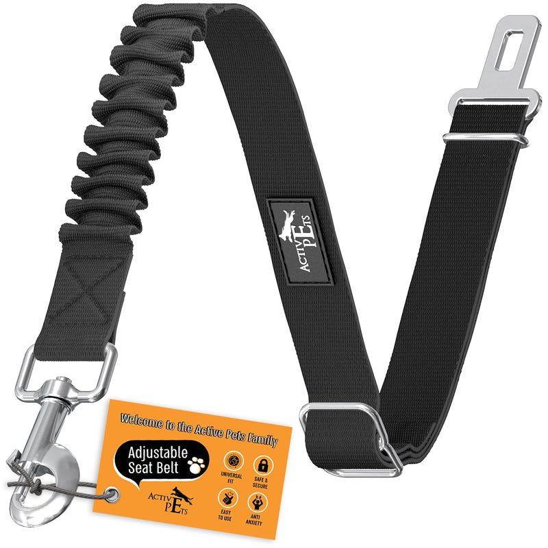 Active Pets Dog Seatbelt, Adjustable Safety Dog Seat Car Harness, Dog Seat Belt for Pets - Durable Dog Seatbelts for Cars - Dog Car Seat Belt for Dogs, Dog seat Belts for Large Dogs, Medium, & Small 1 Pack Black - PawsPlanet Australia