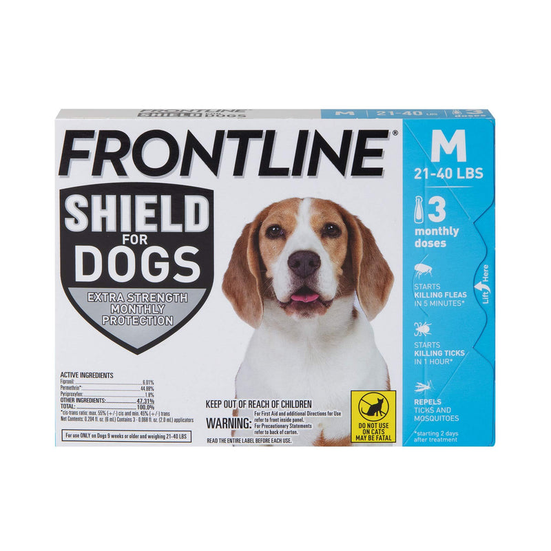 FRONTLINE Shield for Dogs Flea & Tick Treatment, 21-40 lbs 3 Count - PawsPlanet Australia