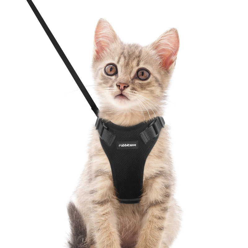 rabbitgoo Cat Harness and Leash Set for Walking, Plush Escape Proof Walking Outdoor Vest for Cold Weather, Adjustable Easy Control Reflective Strips Jacket, Black, XS (Chest: Chest: 13.5"-16") - PawsPlanet Australia