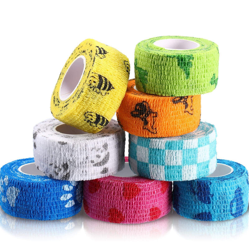 8 Rolls Self Adhesive Wrap Bandage Self Adherent Cohesive Tape Stretch Non-Woven Tape Bandage Wrap for Person or Pet Cat Dog Horse and Other Animals, 1 Inch x 5 Yards - PawsPlanet Australia