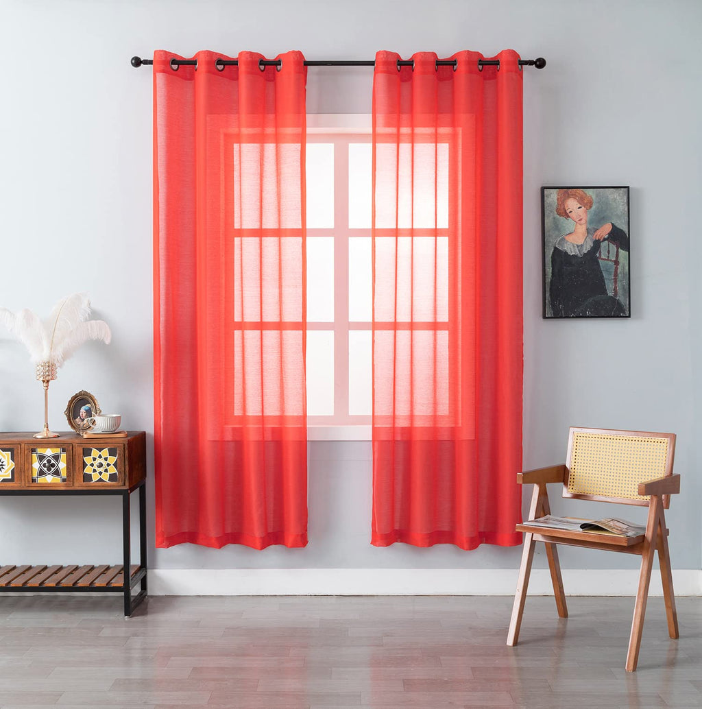 WPM Red Sheer Window Curtain Panels for Bedroom, Kitchen, Kids Room- Solid Semi Voile Drapes Grommet Living Room Panels. Set of 2 (Red, 54W X 84L) - PawsPlanet Australia