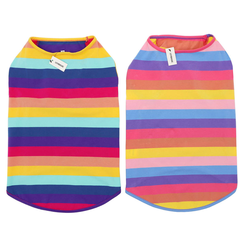LEVIBASIC Dog Shirts Cotton Striped T-Shirts, Breathable Basic Vest for Puppy and Cat, Super Soft Stretchable Doggy Tee Tank Top Sleeveless, Fashion & Cute Color for Boys and Girls XS Rainbow - PawsPlanet Australia