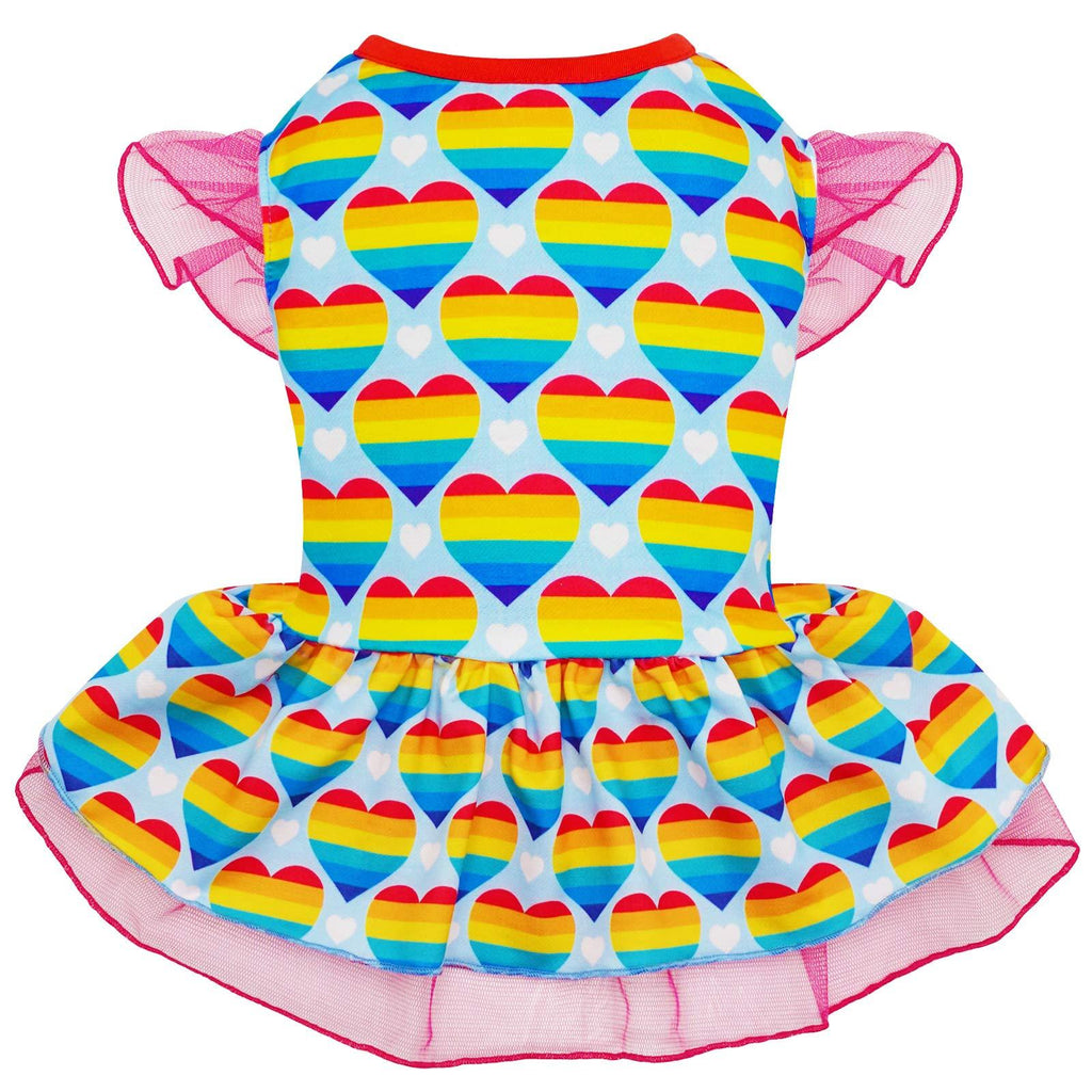 KYEESE Dog Dress Rainbow Heart Dog Sundress Tulle with Ruffle Sleeves Puppy Dress Dog Clothes XS (2.5-4lbs) - PawsPlanet Australia