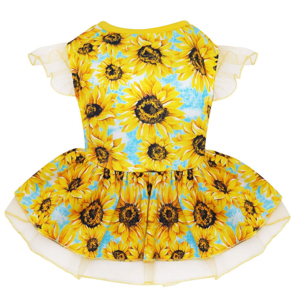 kyeese Dog Dress Sunflower Dogs Sundress Tulle with Ruffle Sleeves Puppy Dress Dog Clothes XS (2.5-4lbs) - PawsPlanet Australia