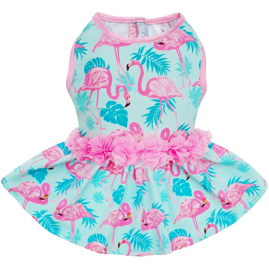 kyeese Dogs Dresses Flamingo with Flowers Decor Eelgant Princess Dogs Dress for Small Dogs Spring Summer Cat Dress Dog Apparel XS (2.5-3.5lbs) - PawsPlanet Australia