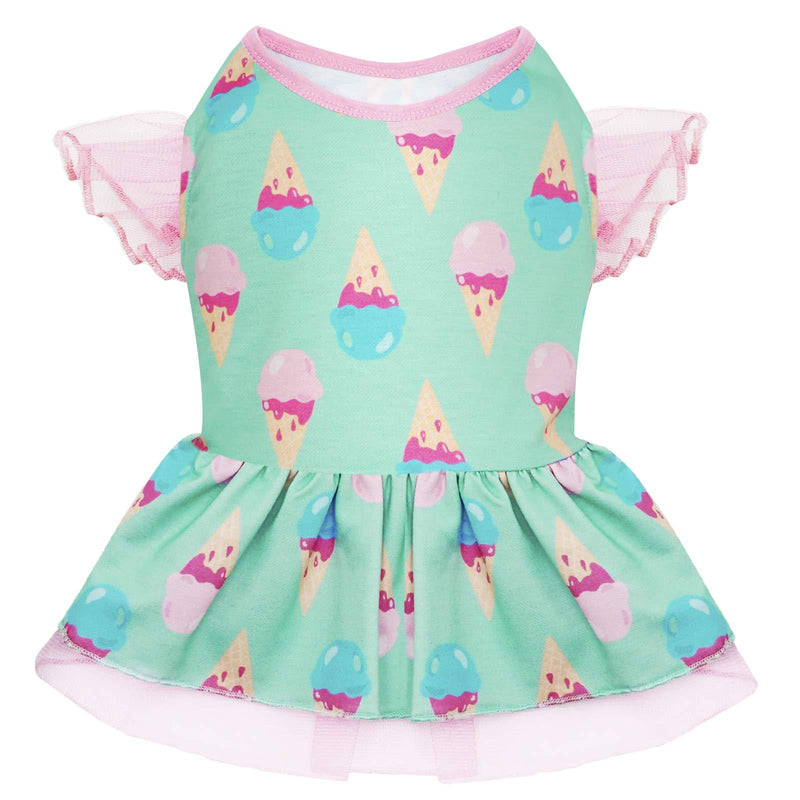 kyeese Dog Dress Icecream Dogs Sundress Tulle with Ruffle Sleeves Puppy Dress Dog Clothes XS (2.5-4lbs) - PawsPlanet Australia