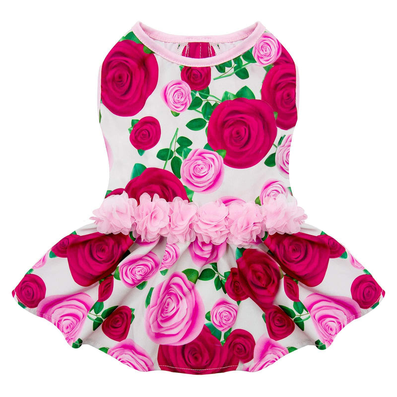 KYEESE Floral Dogs Dresses Rose with Flowers Decor Eelgant Princess Doggie Dress for Small Dogs Spring Summer Cat Dress Dog Clothes XS (2.5-3.5lbs) - PawsPlanet Australia