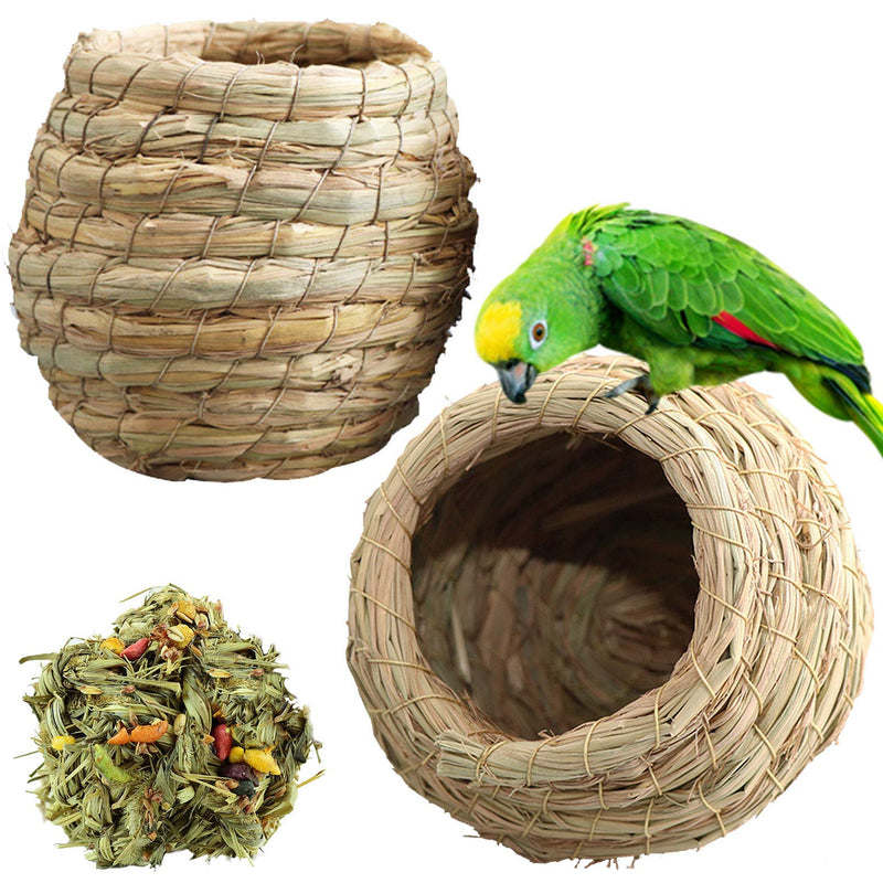 kathson Birdcages Straw Bird Nests Natural Grass Woven Birdhouse Resting Breeding Nesting Cages Hideaway Shelter for Finch Canary Budgie Lovebird Pearl Bird and Small Parrot - PawsPlanet Australia