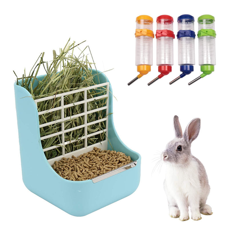 Heiqlay 1 Rabbit Hay Rack with Litter Tray and 1 Drinking Bottle, Rabbit Hay Feeder Rack, Rabbit Hay Rack Manger, Less Wasted Manger for Rabbits, Guinea Pig, Chinchilla, Hamsters and Small Animals - PawsPlanet Australia