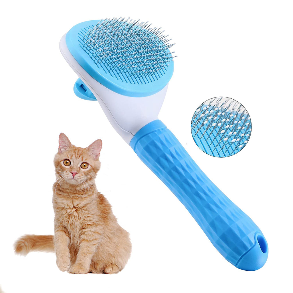 Cat Grooming Brush, Pets Slicker Brushes Dogs Self Clean Brush for Shedding One Button Removes Loose Undercoat Mats Tangled Hair Grooming Brush for Pet Massage-Self Cleaning (Blue) - PawsPlanet Australia