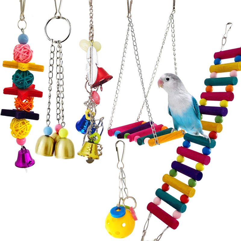 6pcs Bird Parakeet Toys Ladders Swing Colorful Chewing Bird Parakeet Cage Accessories Hanging Bell Pet Cockatiel Toys for Bird Cage for Small Birds, Love Birds, Conures, Macaws, Parrots, Finches Pack of 6 Bird swing ladder toys - PawsPlanet Australia