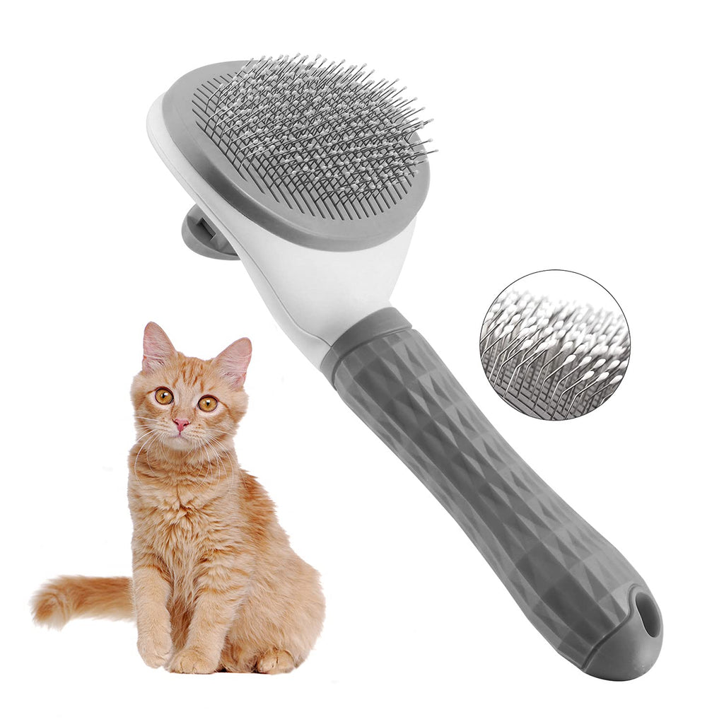 Cat Grooming Brush, Pets Slicker Brushes Dogs Self Clean Brush for Shedding One Button Removes Loose Undercoat Mats Tangled Hair Grooming Brush for Pet Massage-Self Cleaning (Gray) - PawsPlanet Australia