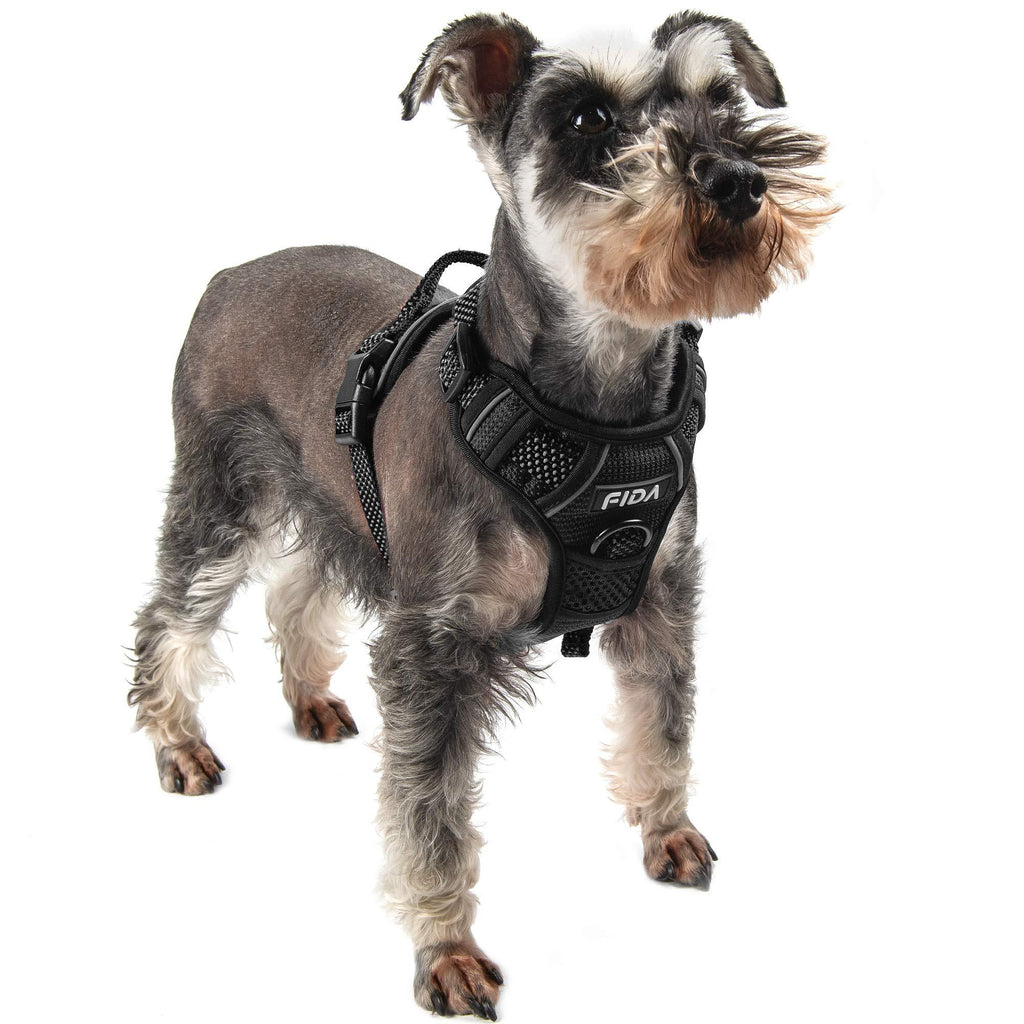 Fida Dog Harness Full Reflective Design, No-Pull Pet Vest Harness with 2 Leash Clips, Adjustable Soft Padded with Easy Control Handle for Small Dogs(S, Black) Small (Neck:10.5"-15";Chest:14"-25") - PawsPlanet Australia