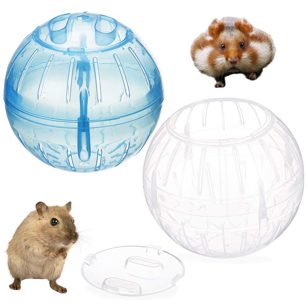 FANDE 12cm Hamster Running Ball, 2PCS Hamster Fitness Ball, Plastic Transparent Toy Ball, Pet Running Fitness Wheel Suitable for Mini Pets, Alleviating Boredom (Blue + White) - PawsPlanet Australia