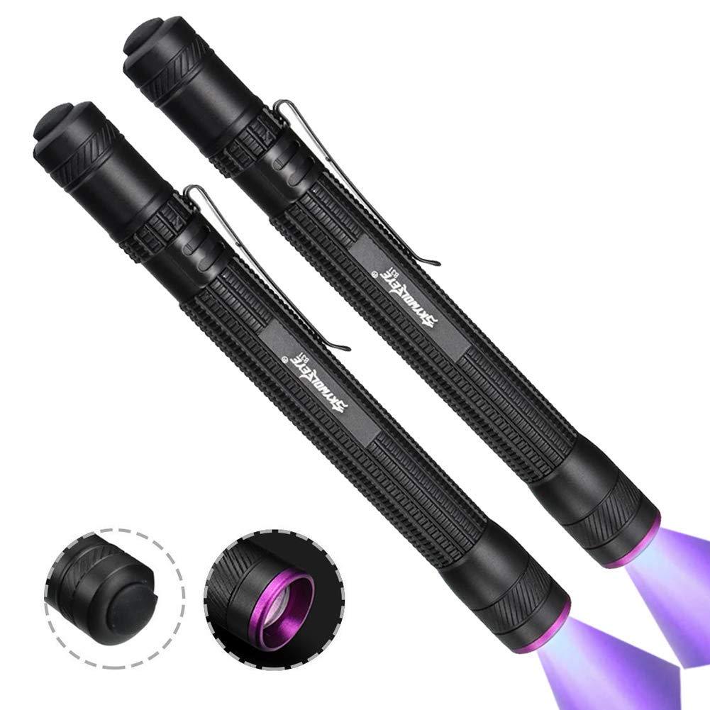 Tileon UV Black Light Flashlight, Mini 395nm Zoomable Pen Lights for Pet Urine, Hotel Inspection, Dry Stain(2 Pack) - PawsPlanet Australia