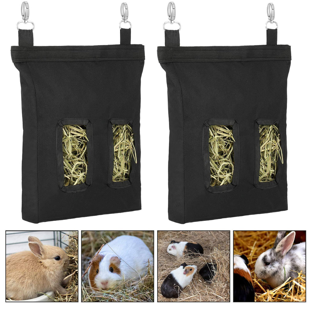 2 Pieces Guinea Pig Hay Bag Rabbit Feeding Bag Small Animal Hay Feeder Bag Hanging Feeder Sack for Rabbit Guinea Pig Chinchilla Hamsters Small Animals Hay Storage (Black) Black - PawsPlanet Australia