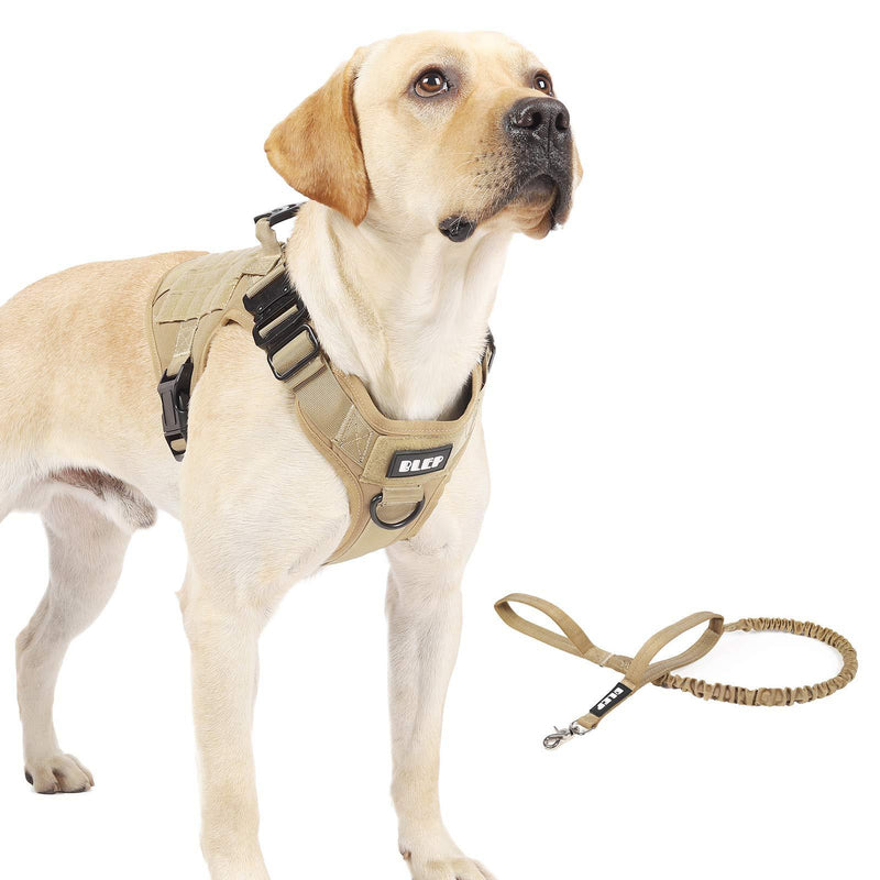 BLEP Tactical Dog Harness with Leash – Military Grade Nylon Dog Harness for Large Dogs – Tactical Vest with Comfortable Extended Pads – Metal Leash Attachment Points – Hook and Loop Panel S [ Neck:14"-18" ; Chest:22"-27" ] Army Gold - PawsPlanet Australia