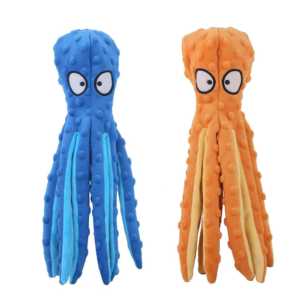 CPYOSN Dog Squeaky Toys Octopus - No Stuffing Crinkle Plush Dog Toys for Puppy Teething, Durable Interactive Dog Chew Toys for Small to Medium Dogs Training and Reduce Boredom, 2 Pack Blue+Orange - PawsPlanet Australia