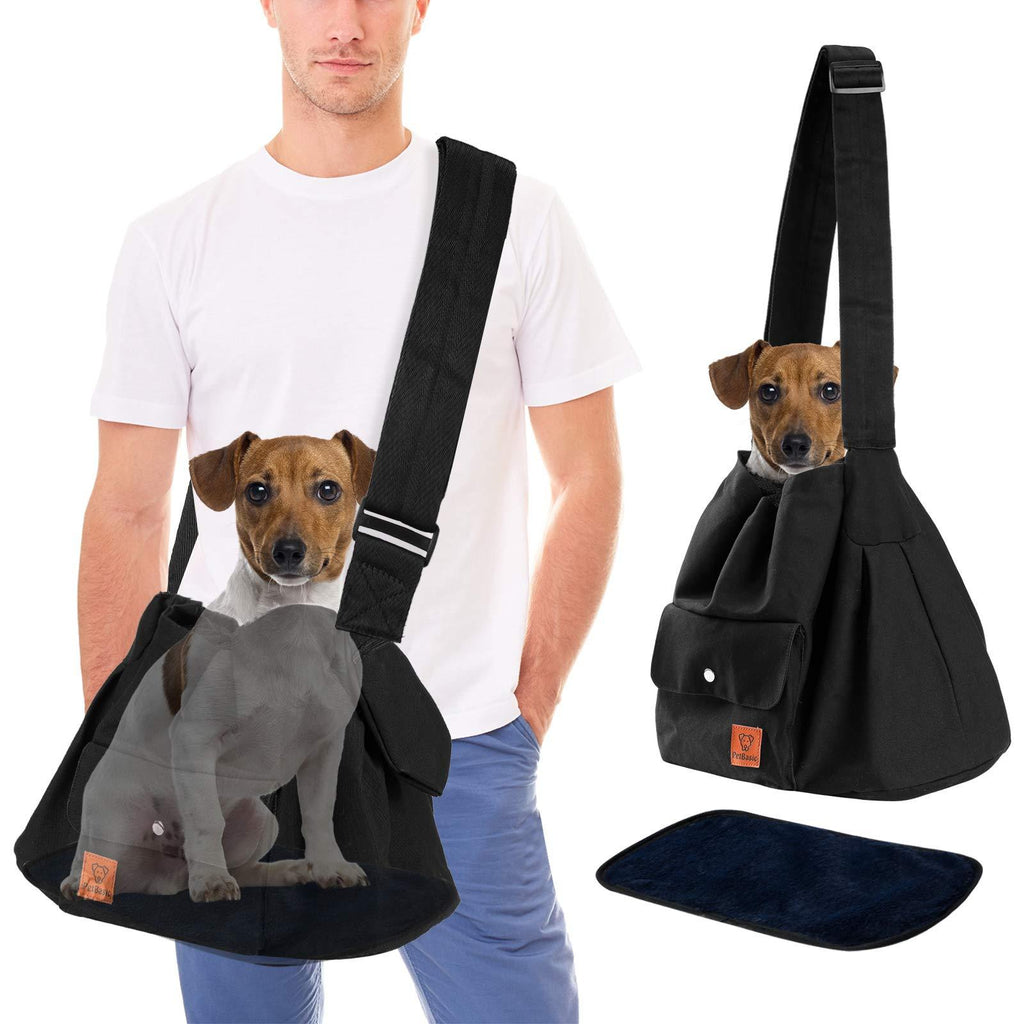 Dog Sling Carrier for Medium Dogs 10 Pounds up to 20 Lbs, Pet Carry Bag Pack with Hard Bottom Board Adjustable Strap Small Pockets Pouch, Puppy Holder Hiking Backpack, Large Cat Mesh Purse, Black - PawsPlanet Australia