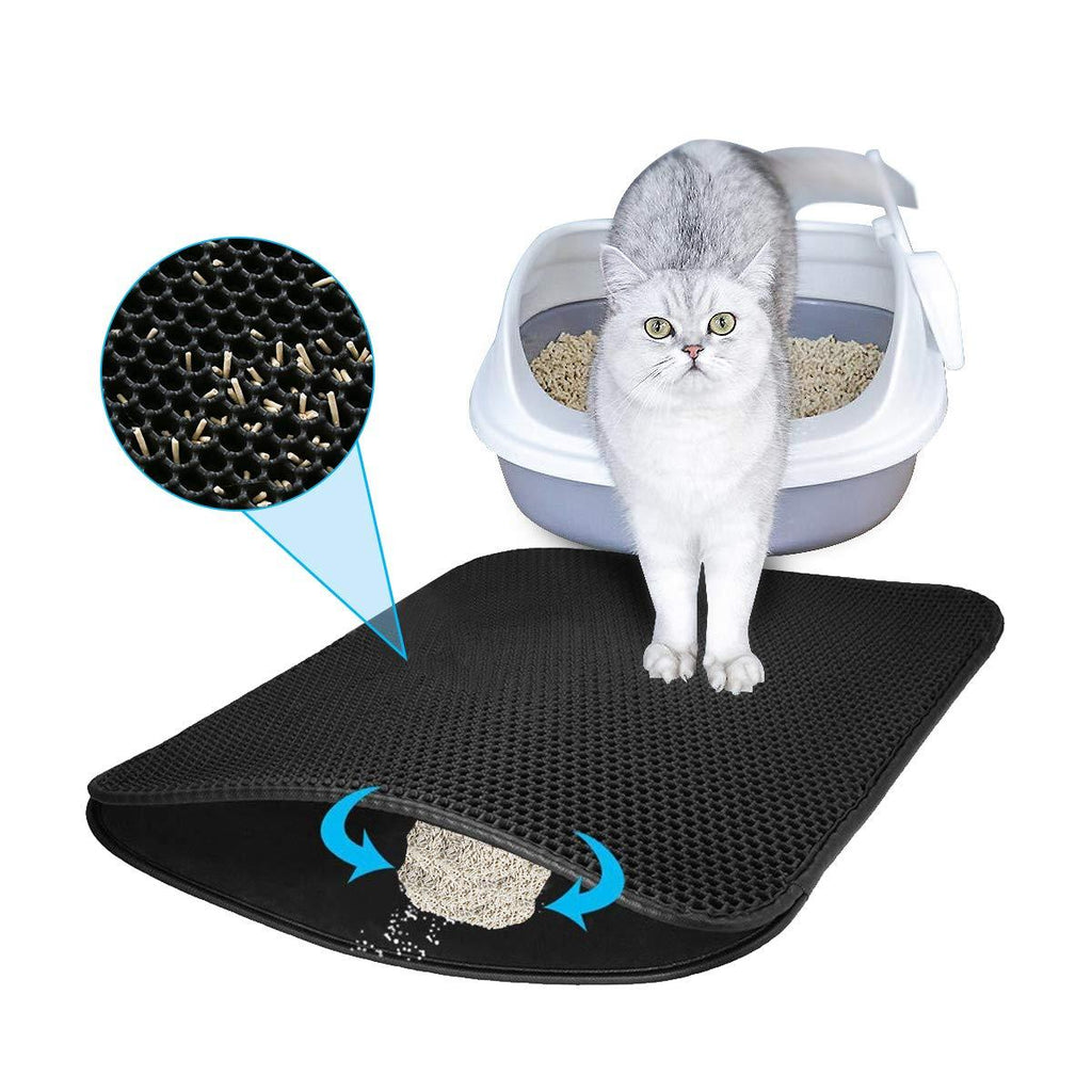 DUANY STORE Cat Litter Mat Cat Litter Trapping Mat, Honeycomb Double Layer Design, Urine and Water Proof Material, Scatter Control, Special Side Handles Design Easier to Clean,Washable Black - PawsPlanet Australia