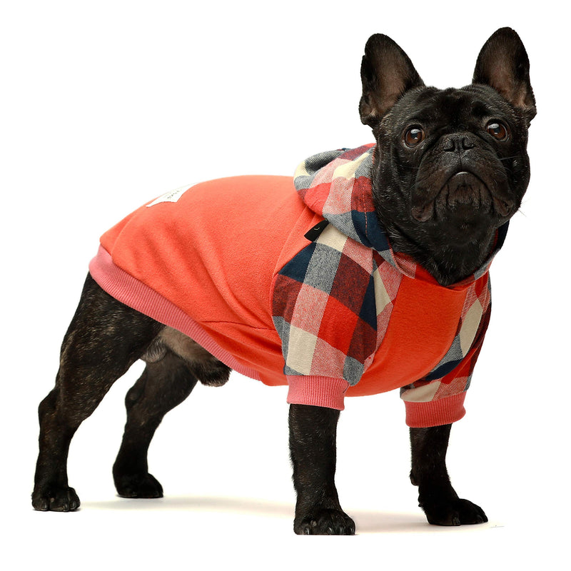 Fitwarm 100% Cotton Plaid Dog Clothes Lightweight Puppy Hoodie Pet Sweatshirt Doggie Hooded Outfits Cat Apparel XS Orange - PawsPlanet Australia