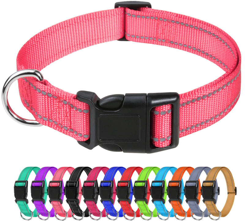 TagME Reflective Nylon Dog Collars, Adjustable Classic Dog Collar with Quick Release Buckle for Puppy, Baby Pink, 3/8" Width XS: 3/8"x(8"-12") - PawsPlanet Australia