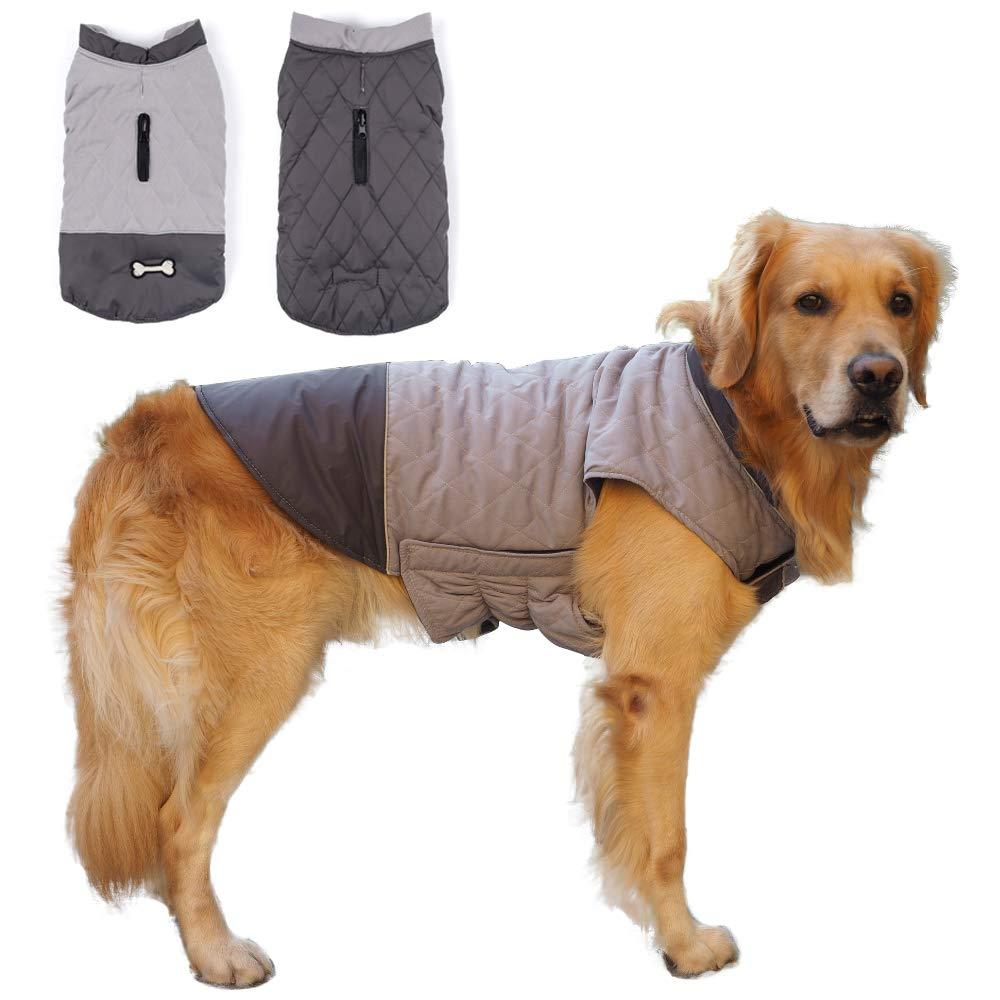 Winter Dog Coat Reversible Dog Jackets Bone Waterproof Reflective Cold Weather Pet Wearing for Small Medium Large Dogs (Grey, XS) Grey X-Small - PawsPlanet Australia