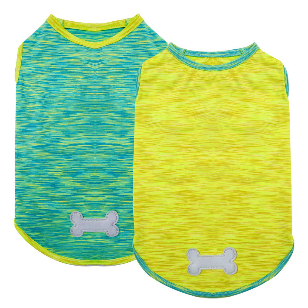 kyeese 2 Pack Dog Shirts Quick Dry Soft Stretchy Dog T-Shirts with Reflective Label Tank Top Sleeveless Vest Dog Clothes for Small Dogs Large 2Pack (Green+Yellow) - PawsPlanet Australia