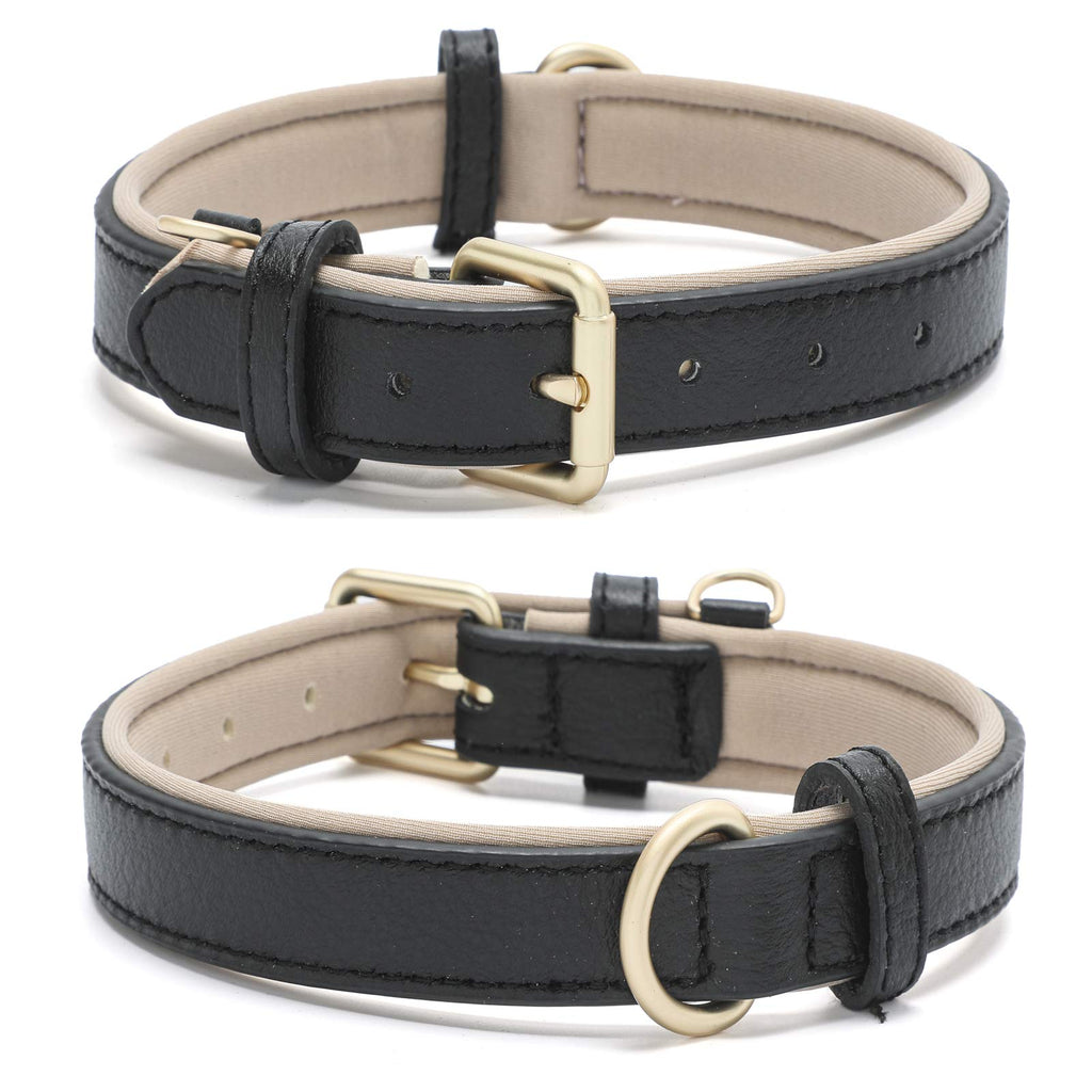 Tanpie Classic Genuine Leather Dog Collar Soft Breathable Waterproof Collars for Large Medium Small Dogs Extra Small Black - PawsPlanet Australia