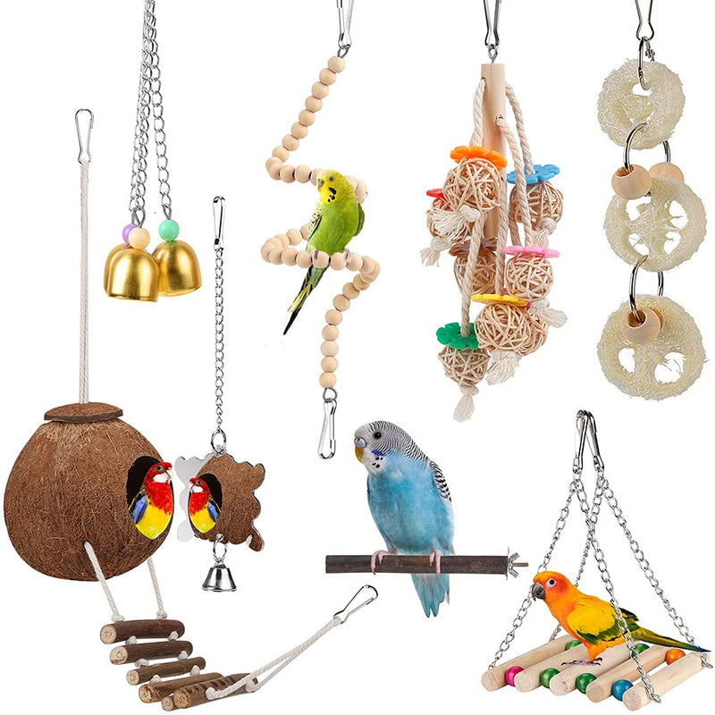 Toys for Bird Parakeet Toy Bird Perch Bird Cage Hammock Coconut Hideaway with Ladder Hanging Bell Swing Chewing Hanging Toy for Parakeet,Conure,Cockatiel,Love Birds,Parrots - PawsPlanet Australia