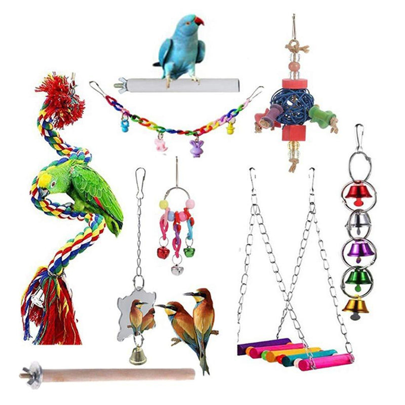 Bird Toys Parrot Toys - 9Pcs Parrot Swing Chewing Toys Cockatiels, Macaws, Parrots, Love Birds, Finches Parakeet Toys Bird Cage Accessories - PawsPlanet Australia