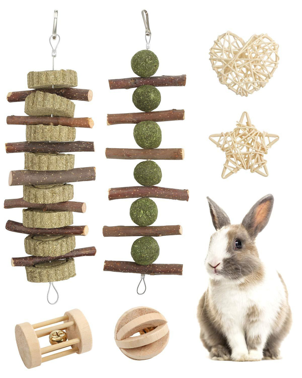 Woiworco Rabbit Chew Toys, 6 Pack Bunny Chew Toys 100% Natural Materials by Handmade for Rabbits Guinea Pigs Chinchilla Bunny Degus - Pet Cage Entertainment Accessories - PawsPlanet Australia