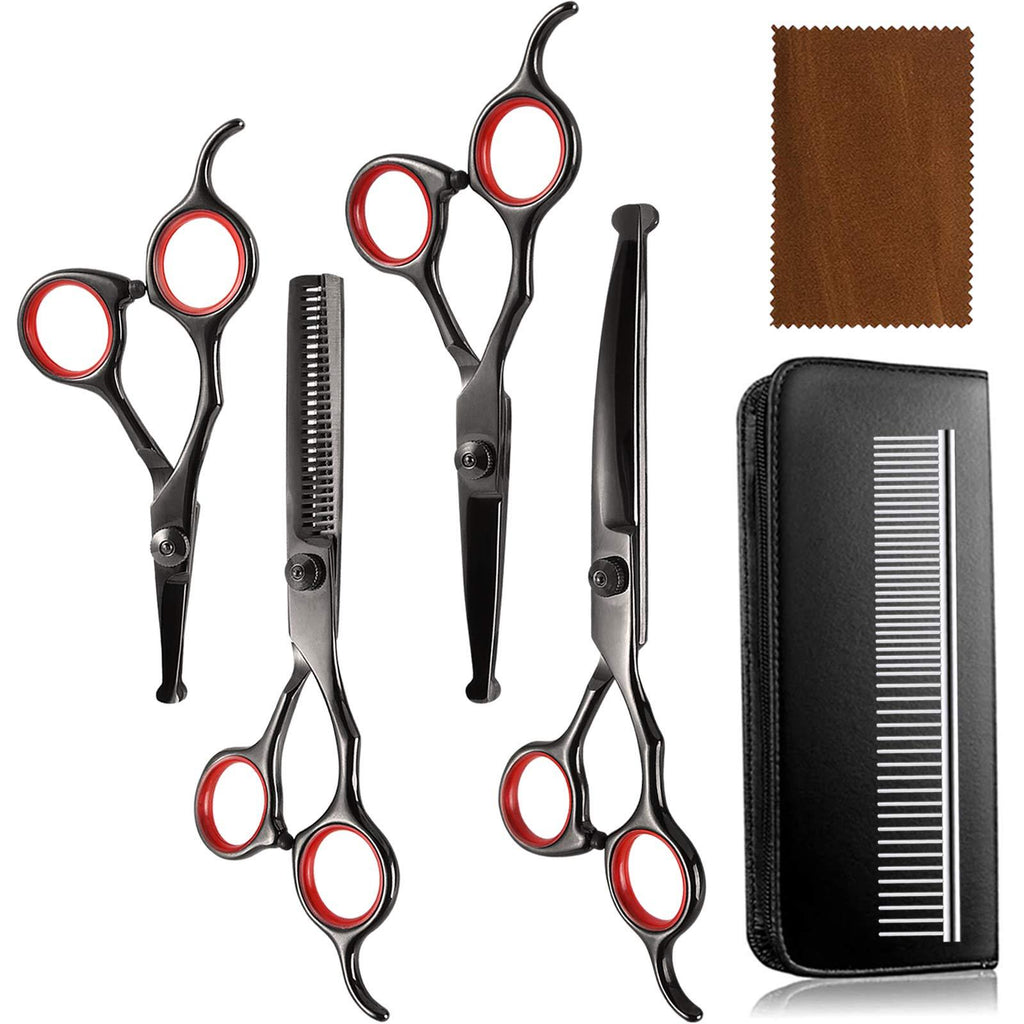 Professional Dog Grooming Scissors Set with Safety Round Tips, 6 in 1 Pet Grooming Scissors Set-Thinning&Straight&Curved Shears Comb for Dogs and Cats - PawsPlanet Australia