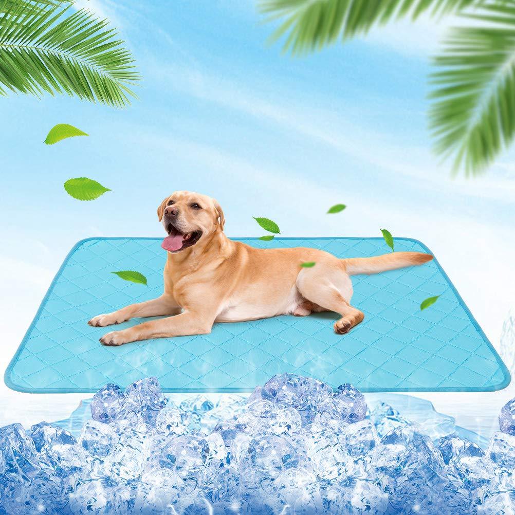 BINGPET Pet Self Cooling Mat for Dogs & Cats - Waterproof Summer Ice Silk Sleeping Pad Blanket with Non-Slip Bottom, Foldable & Washable & Reusable Pee Pad for Indoor Outdoor Use - 35in x 23in Medium - PawsPlanet Australia