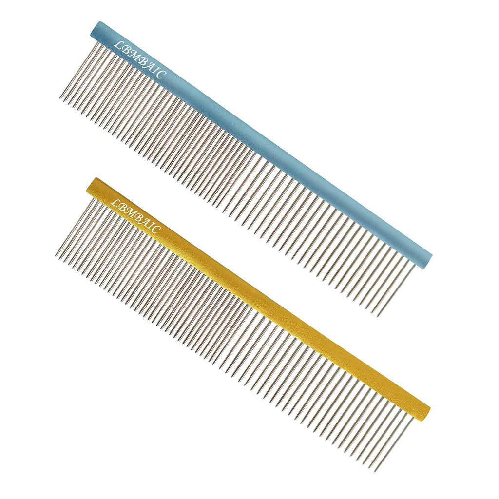 LBMBAIC Professional Groomer Use Dog Combs For Removing Tangles,Knots and Reduce Matted Fur,Metal Dog Grooming Comb With Long Rounded and Smooth Stainless Steel Teeth For Long Hair Dogs&Cats.No Hurt Pets Skin,No Rust and Discolored 7.5INCHES.(BLUE)-1PC - PawsPlanet Australia