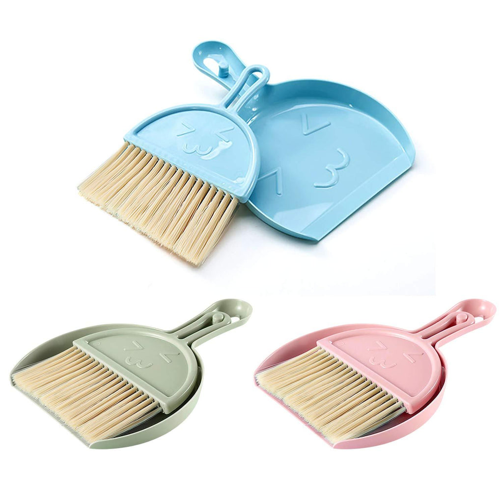Monylin Mini Dustpan and Brush Set, 3 Pack Small Broom and Dustpan Cleaning Set for Home Office Cars Keyboard Cage Cleaning Brush Set for Small Animal(Pink+Green+Blue) - PawsPlanet Australia