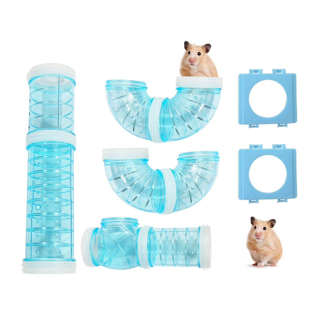 WishLotus Hamster Tubes with 2 Pipe Connection Plates, Adventure External Pipe Set Creative Transparent DIY Connection Tunnel Track to Expand Space Hamster Cage Accessories Hamster Toys Blue - PawsPlanet Australia