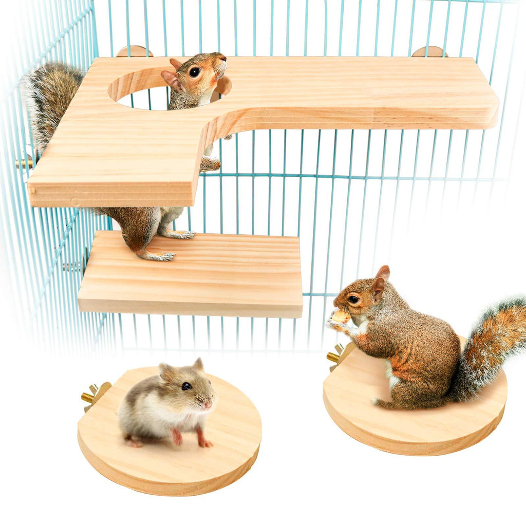 Squirrel Gerbil Chinchilla and Dwarf Hamster L-Shaped Round Hole Wooden Platform, 3 Pieces of Natural Hamster Standing Platform Chinchilla Cage Accessories, Birds Parrots Activity Playground style-1 - PawsPlanet Australia