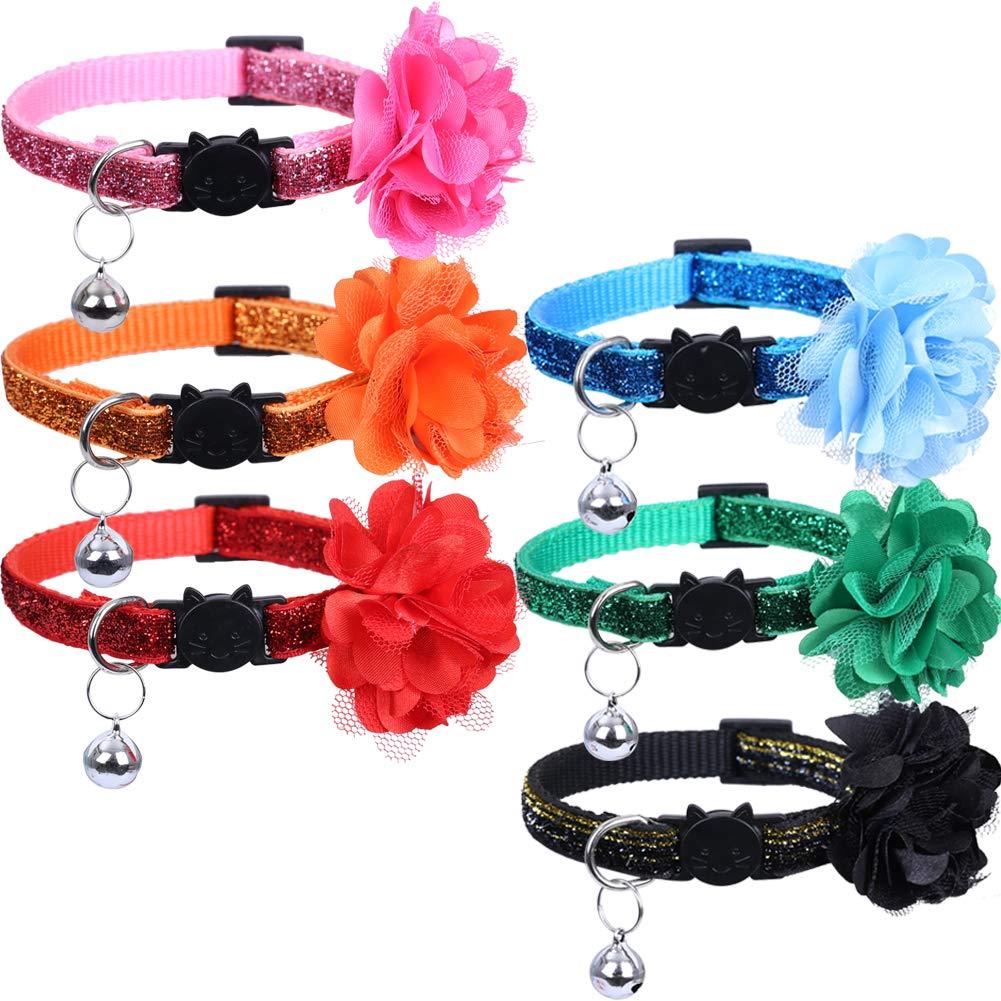 Lamphyface 6 Pack Cat Collar with Bell and Removable Flower Breakaway Adjustable for Cats Kitten - PawsPlanet Australia