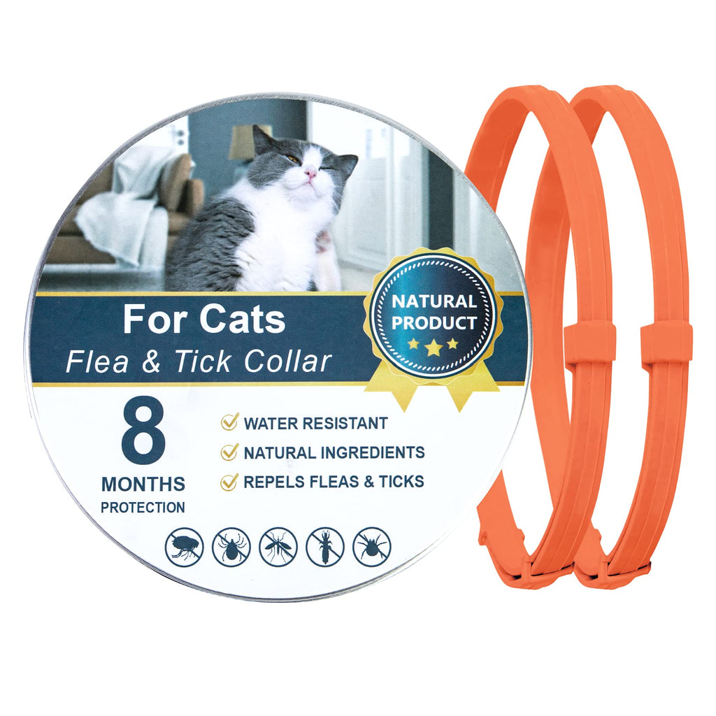 Dwcom Cat Flea Collars with 8 Months, Waterproof Protection & Adjustable Flea Collar for Cats, Cat Flea and Tick Collars One Size Fits All orange - PawsPlanet Australia