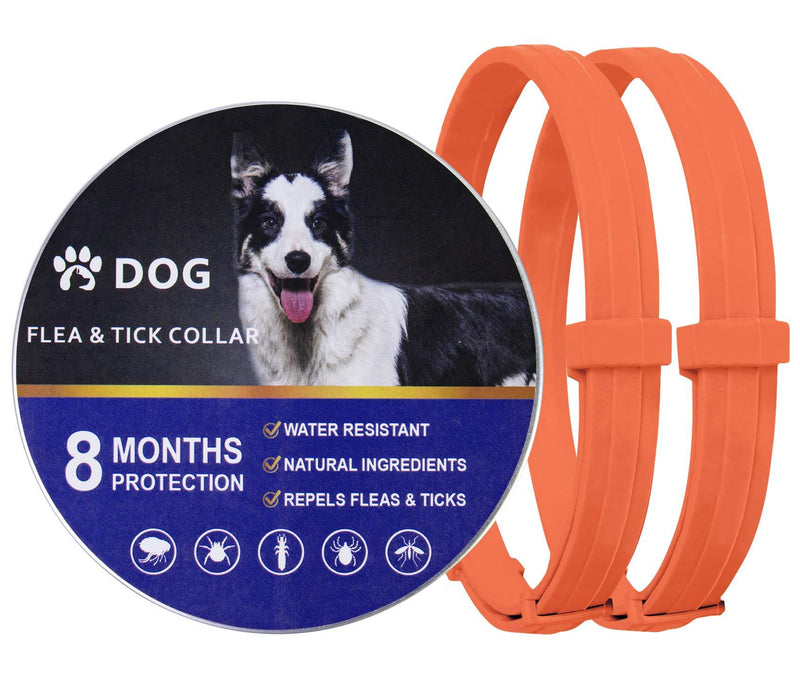 2 Pack Natural Flea Collar for Dogs with 8-Month Prevention, Waterproof Dog Flea and Tick Collar, Adjustable Flea and Tick Collar for Dogs One Size Fits All, 25 Inch orange - PawsPlanet Australia